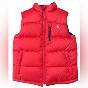Polo Ralph Lauren Boys’ 6 Reversible Full Zip Down Puffer Ripstop Vest Red Navy